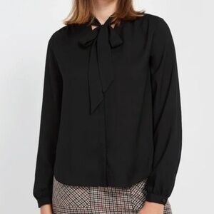 FRANK AND OAK TIE FRONT BLACK  BLOUSE - XS